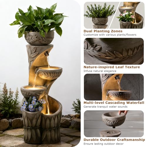 Image of 4 Tiered Water Fountain Outdoor Waterfall Fountains