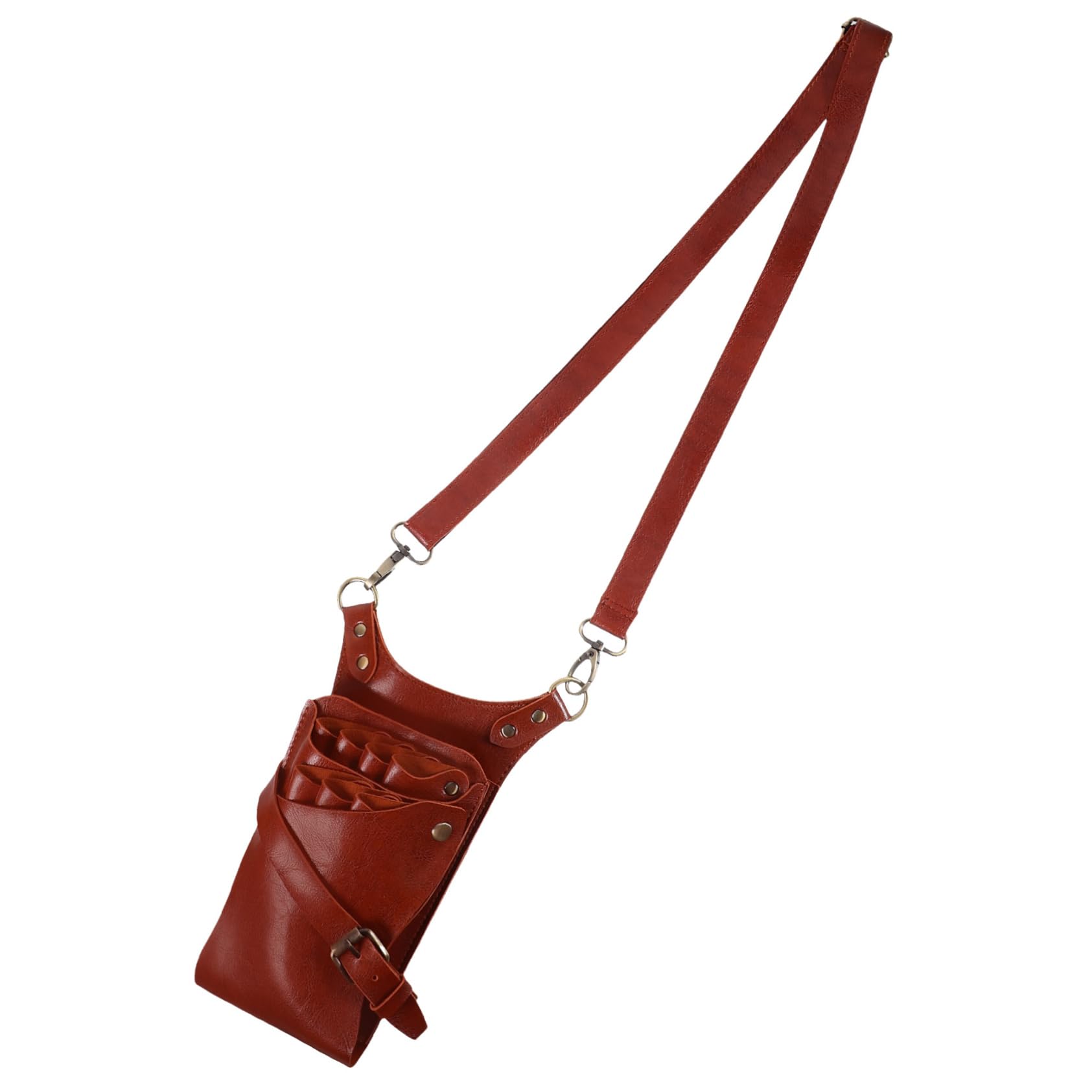 Baluue Hairdressing Scissors Bag Barber Comb Pouch Toolkit Scissors Pockets Hair Clips Brown Leather Belt Holder