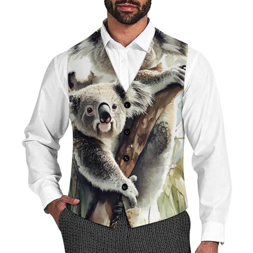 Australian Koala Watercolor Men's Formal Suit Vest for Business Formal Or Casual Dress Waistcoat Wedding