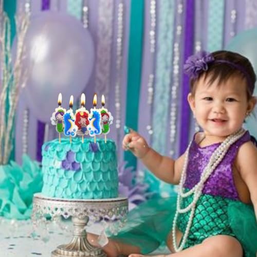 Image of WP WANNA PARTY Wax Mermaid Unscented Candles for Underwater Theme Birthday Party and Cake Decoration-Pack of 5, Multicolor