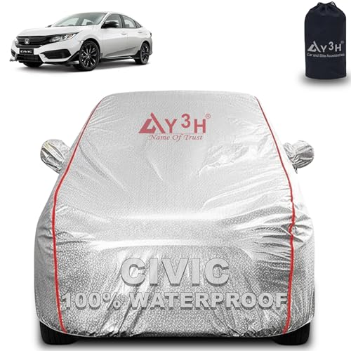 Image of 100% Waterproof Car Cover Compatible with Honda Civic New | All Weather, Dust Proof, UV Protective with Mirror Pocket (Silver Magic)