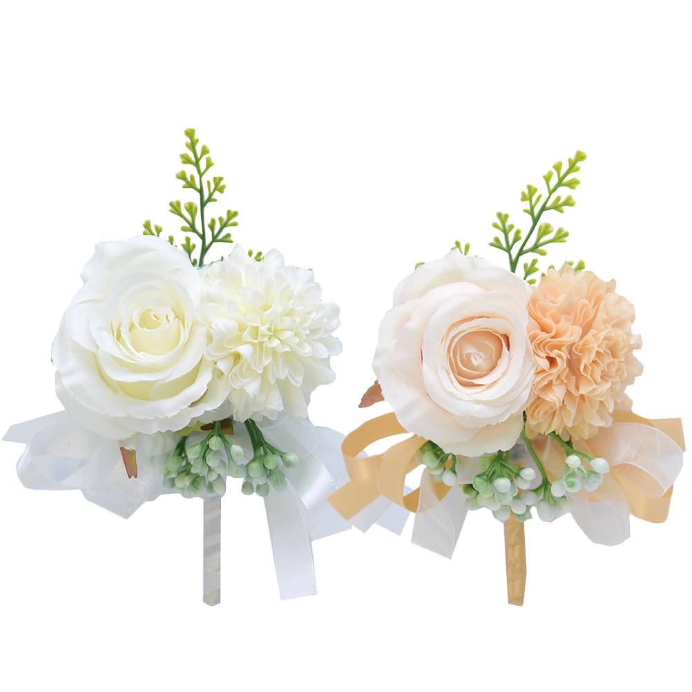 LIFKOME Bridal Corsage Simulated Flower Brooch Pin for Bride Groom Wedding Dress Decoration Elegant White Floral Boutonniere for Special Occasions - Image 3