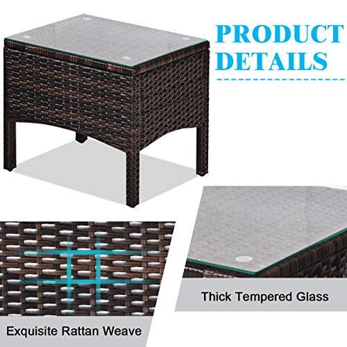 Image of Tangkula 3 Piece Wicker Chairs with Glass Top Coffee Table, Thick Cushions, All Weather Garden Lawn Poolside Backyard Porch Outdoor Patio Furniture Set for 2 (Turquoise)