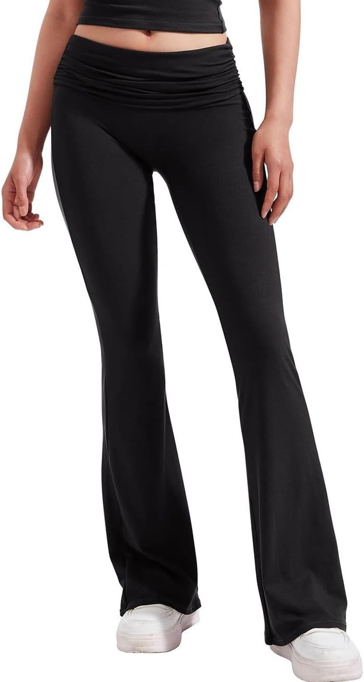 High Waisted Ruched Yoga Flare Pants for Women Soft Stretch Casual Lounge Trousers with Flared Legs