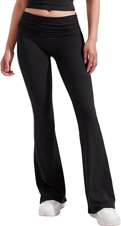 YETOWA Y2K High Waisted Ruched Flare Yoga Pants for Women Tummy Control Soft Stretchy for Workout Casual
