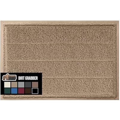 Gorilla Grip Dirt Grabber Mesh Door Mat, Low-Profile, Stain and Fade Resistant Heavy Duty Quick Dry Striped Doormat, Mats for Indoor or Outdoor Entry, Shoe Scraper, Garage Entrance Mat, 35x23, Taupe