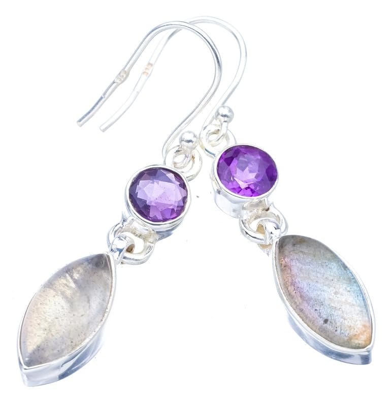Boucles d'oreilles labradorite améthyste argent 925 fait main cadeau femme