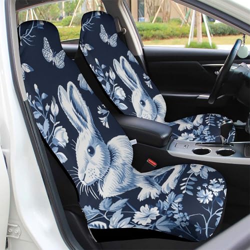 Housse de siège de voiture lapin et fleur | Lot de 2 protections auto avec sangles