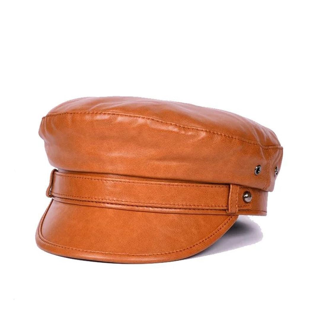 Gorro de cuero retro unisex para hombre y mujer, gorro de invierno, locomotora, lengua de pato, parte superior plana, sombreros militares, Marrón retro, 55-56