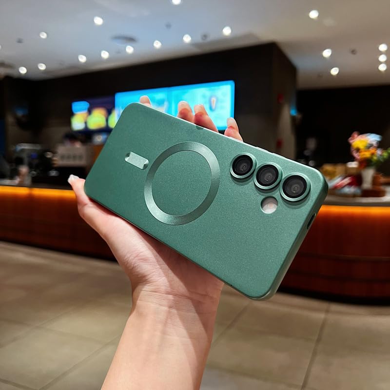 Image of LuxuryKase Premium MagSafe Case for Samsung Galaxy S24 Plus | Shockproof & Anti-Scratch Cover | Soft Silicone with Wireless Charging | Camera Lens Guard - Green
