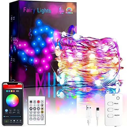 RGBIC Guirlande Lumineuse Fil de Cuivre Multicolore Exterieure de 10m 100 LED, String Light Contrôlé par APP et Télécommande Compatible avec Alexa pour pour Jardin, Terrasse, Cour, Maison Cover