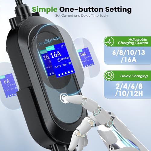 Mobile Wallbox 11 kW Charger Type 2, [6 m, 3-Phase] Charging Cable Type 2 CEE Plug, 6-16A EV Charger Type 2 Charging Cable, Schuko, EV Charger and Mobile Charging Station, Timed Charging