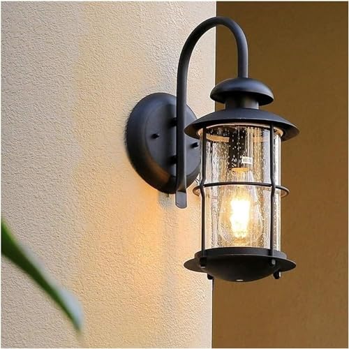 Lámpara de pared para exteriores, estilo antiguo, impermeable, resistente a la lluvia, luz antioxidante, hierro forjado, cristal, exterior, lámpara de farol, minimalista,