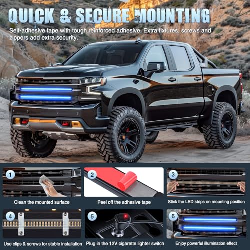Image of Nilight 2PCS 24 inch Truck Grille Strobe Lights Strip 384 LED Emergency Light Blue Flexible Side Flashing Warning Caution Safety Waterproof Lighting Kit for Trucks Tow Plow Construction Vehicles
