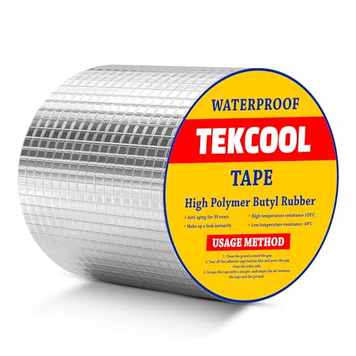 Image of TEKCOOL Super Strong Adhesive Waterproof Permanent Repair Aluminum Butyl Tape Rubber Foil Suitable for Roof Leak, surface Crack, Window Sill Gap, Boat Sealing, Home Renovation (10CM*5M (Pack Of 2)).