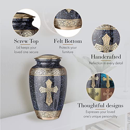 Image of Black Cross Cremation Urn for Ashes Adult Male - Personalized Cremation Urns for Human Ashes Adult Man Decorative Urns - Beautifully Handcrafted Cross Urn