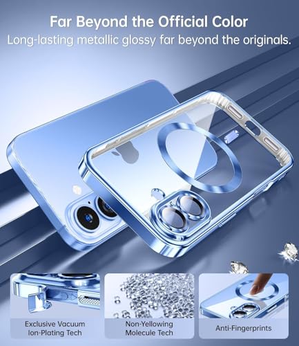 Image of mobistyle Silicone Designed For iPhone 16 Plus Luxury Electroplating Case [Magnetic Mag-Safe] [Integrated Lens Protection] Back Cover Case For iPhone 16 Plus (Mega-Safe Blue)