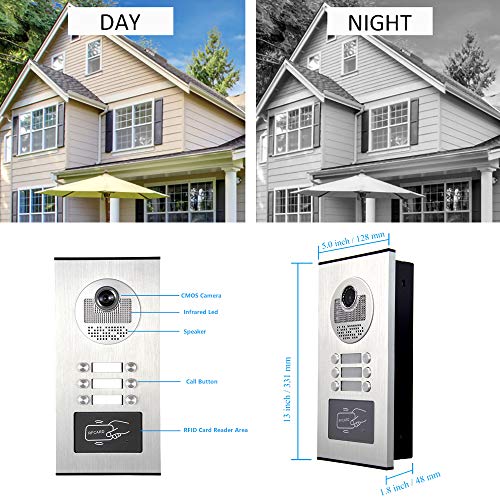 Image of Upgrade Versions 6 Units Apartment Intercom System 7 inch Touch Monitor Video Door Phone Kits Support Ethernet Cable Connect, Single-Supply, ID Keyfobs Unlock for Home Apartment