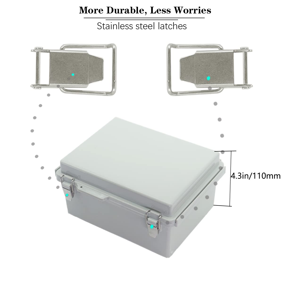 Zulkit Junction Box ABS Plastic Dustproof Waterproof IP67 Electrical Boxes Hinged Shell Outdoor Universal Project Enclosure Grey, Stainless Steel Buckles 8.7 x 6.7 x 4.3 Inch
