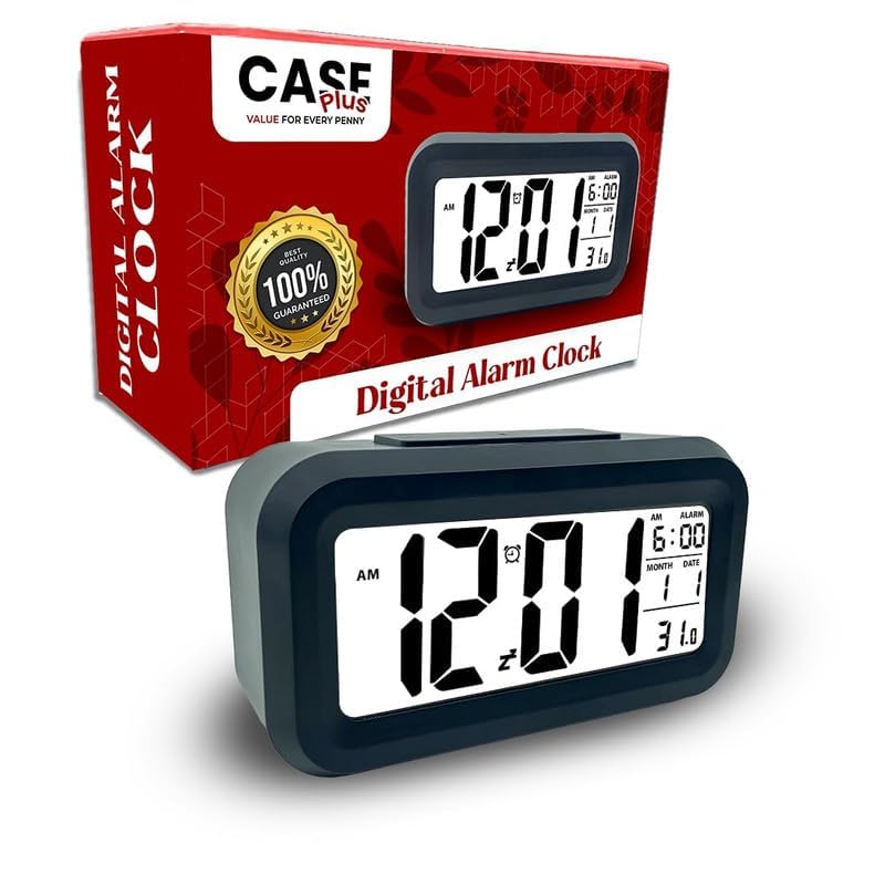 CASE PLUS Alarm Digital Alarm Clock, Smart Backlight Battery Operated Alarm Table Clock with Automatic Sensor, Date & Temperature Alarm Clock for Students, Heavy Sleepers (Black) (B0D9HFCNKD) Amazon Price History, Amazon Price Tracker
