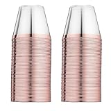 100 Rose Gold Plastic Cups, 9 Oz Plastic wine Cups Old Fashioned Tumblers, Disposable & recyclable wine glasses, Rose Gold Rimmed Cups Fancy Wedding decoration Cups, Elegant plastic Party Cups