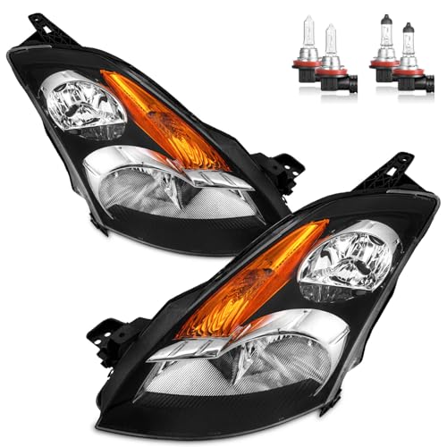 ROADEAL Headlight for 2007-2009 Nissan Altima 4DR Headlight Black Housing Amber Reflector Replacement Driver & Passenger Side