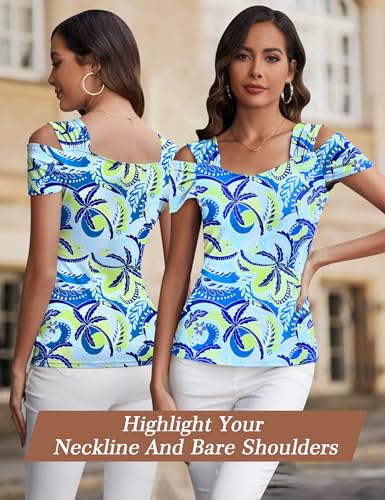 Image of Blingfit Cold Shoulder Tops Summer Tunic Shirts for Women T Shirts V Neck Short Sleeve Casual Tees Blouses 2026