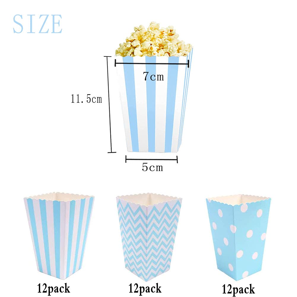 Popcorn Boîtes,Sacs De Pop-Corn,36PCS Boite Pop Corn,Boîtes de Popcorn,Boîtes à Pop-Corn pour Les Collations de Fête,Les Bonbons (bleu)
