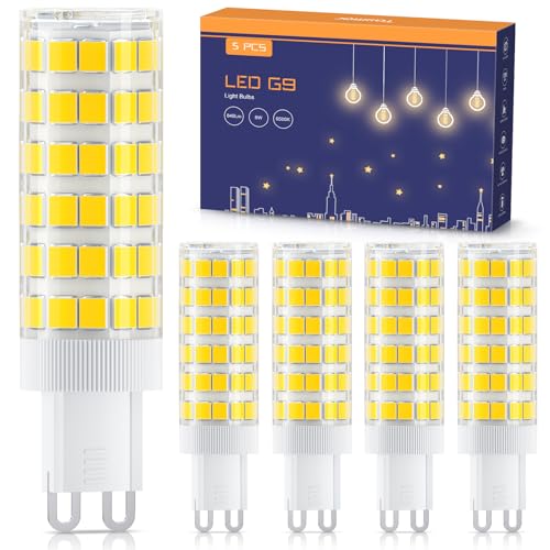 TASMOR Bombilla LED G9 de 8W, blanco frío 6500K, 840 lúmenes, sin parpadeo, equivalente a una lámpara halógena de 80 W, ángulo de haz de 360°, no regulable