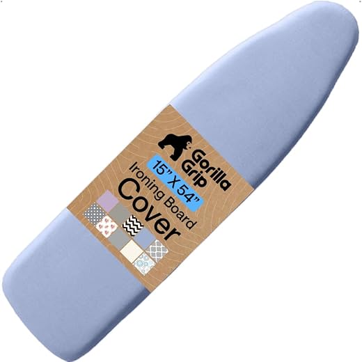 GORILLA GRIP The Original Ironing Board Cover and Pad, Silicone Coating, 400°F Scorch Resistant Thick Padding, Heavy Duty Iron Covers Standard Boards, Hook and Loop Fastener Strap, Blue 15x54