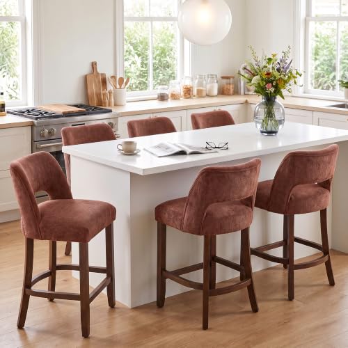Image of VKNOW Bar Stools Set of 2, 26 inch Fabric Counter Height Bar Stools, Rusty Red