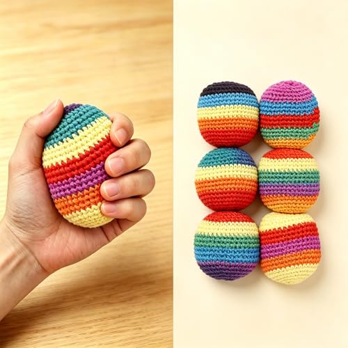 Hacky Sack for Adults - Handmade Guatemalan Crochet Footbag - Multi-Color Geometric Pattern Kick Ball for Coordination Training & Stress Relief - Professional Skill-Based Foot Bag (6PCS)