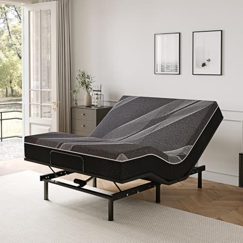 Image of Dyonery Queen Adjustable Bed Frame + 12 Inch Gel Memory Foam Mattress