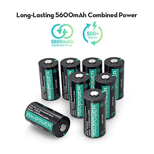 image for CR123A Rechargeable Batteries RAVPower [8 Pack 3.7V 700mAh ] Protected