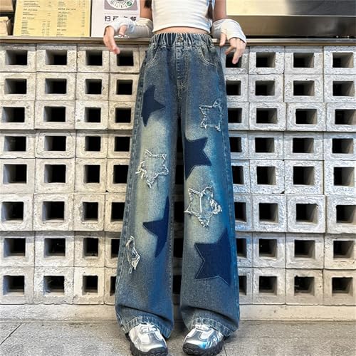 Baggy Jeans for Girls Wide Leg High Elastic Waisted Denim Pants Summer Trousers Y2K Streetwear 4-15 Years3
