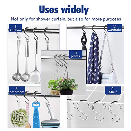 Metal Shower Curtain Hooks，Set of 12 Rings，Rust Resistant S Shaped Hooks Hangers for Shower Curtains, Kitchen Utensils, Clothing, Towels, etc. (Chrome) - Thumbnail 7