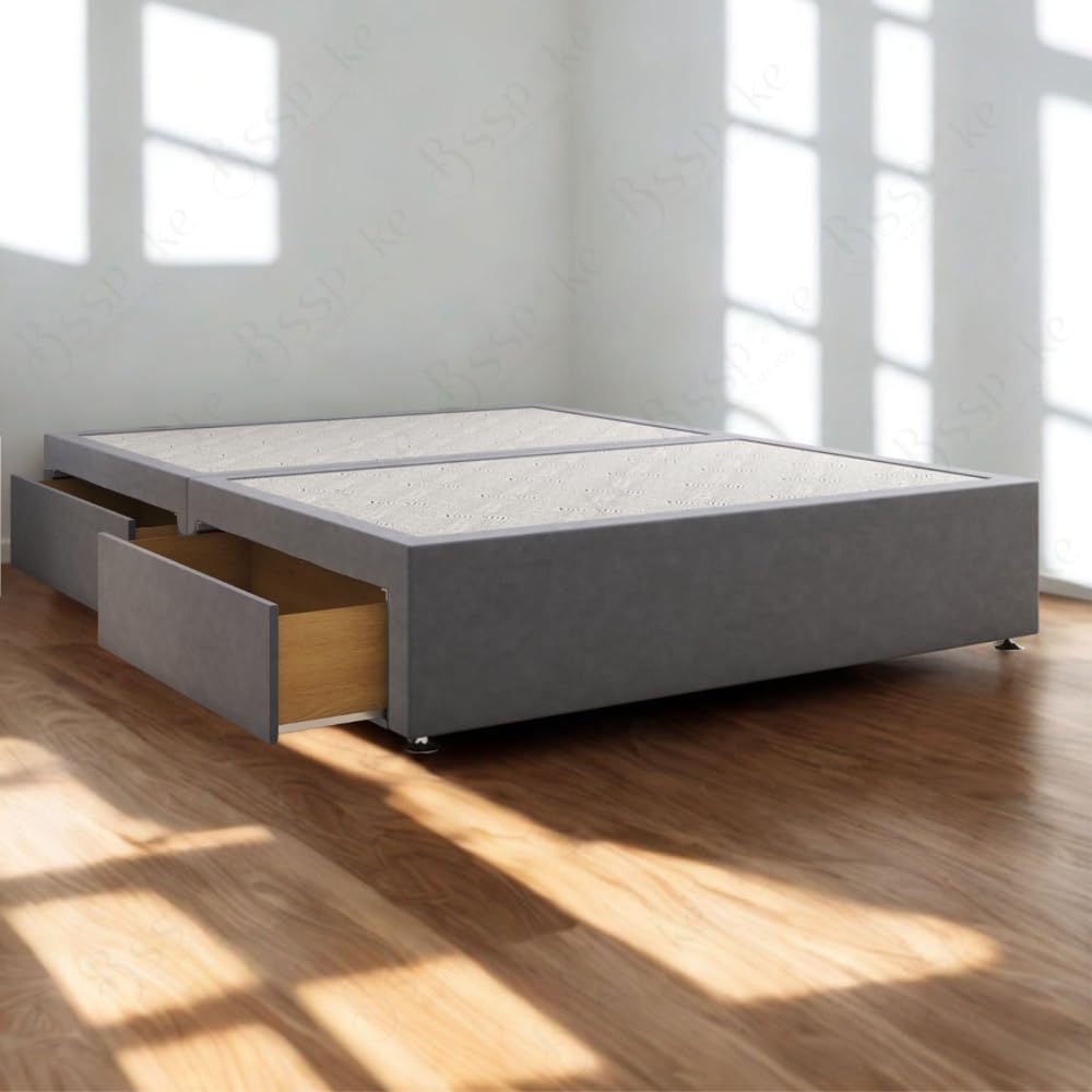 BSSPOKE Hard Divan Bed Base with 2 or 4 Storage Drawers Plush Velvet Upholstered Platform UK Handmade Bed Base (Steel Plush, 4ft6" Double (with 4 Drawers)) — image 1