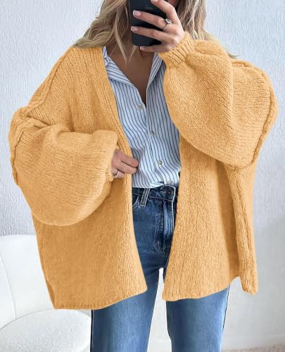 Image of PRETTYGARDEN Womens Oversized Cardigan Sweaters 2026 Fall Long Lantern Sleeve Knit Open Front Lightweight Sweater