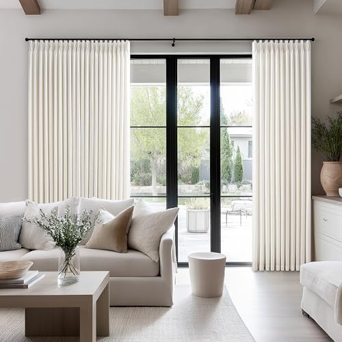 Image of Cream Ivory 70 Inch Wide Curtains 92 Inches Long for Living Room | Pinch Pleated, Light Filtering, Non See Through, Farmhouse, Hooks Rings, Patio Sliding Door, Dining Room, Large Window