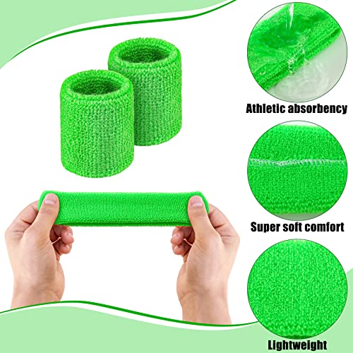 6 Pieces Kids Sweatband Set Sports Headband Wristband Set Boys Girls Headband Wristbands Sweat Bands Set for Basketball Football Running 2 Headbands and 4 Wristbands(Green)3