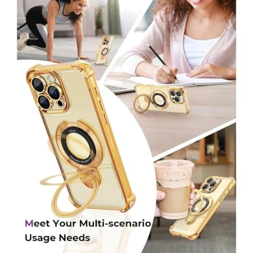Étui pliable iPhone 16 doré avec clip pour objectif photo et coque antichute
