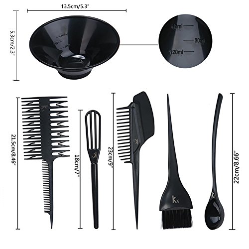 MissLytton Hair Dye Color Tool Kit, Professional Hair Highlighting Coloring Dyeing Kit, Includes Hair Color Mixing Bowl, Applicator Tint Brush Comb Set for Salon and Home Use (Set of 6)