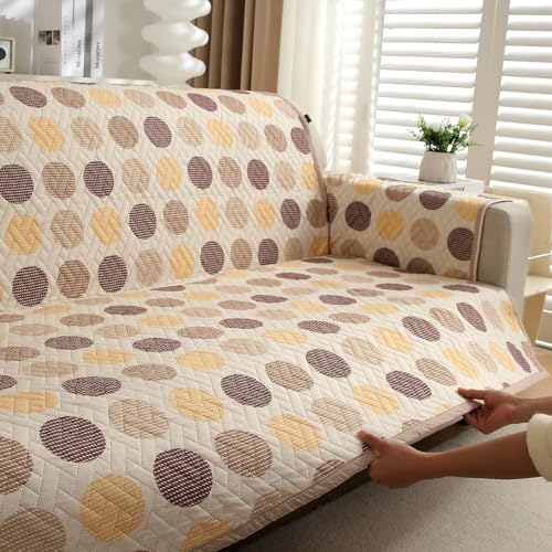 Image of Printed Quilted Sofa Mat for 3 Seater - Floral Design Slipcover with Armrest, Pockets on Both Sides, Fully Covered Sofa Protector - Multicolor