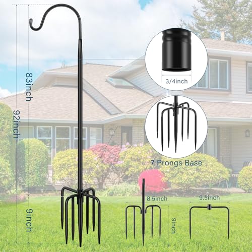Image of Gtongoko 2 Pack Shepherds Hook 92 Inch New Version, Tall Bird Feeder Pole, Adjustable Shepards Hooks for Outdoor Plant Baskets, Lanterns, Weddings Decor, Solar Lights, Black