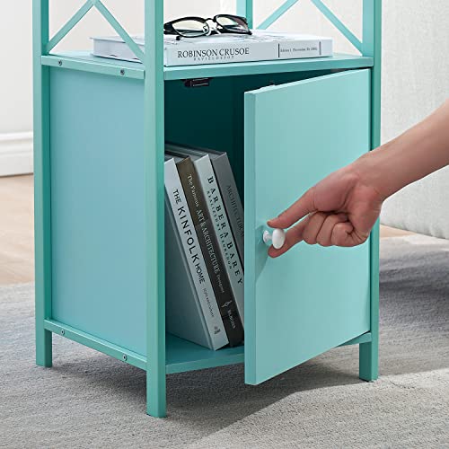 Vecelo End Tables,Modern Large Capacity Nightstand With Cabinet For Kids, Night Stands Has Open Shelf For Living Room Bedroom,Light Blue, 1 Set #TOP6