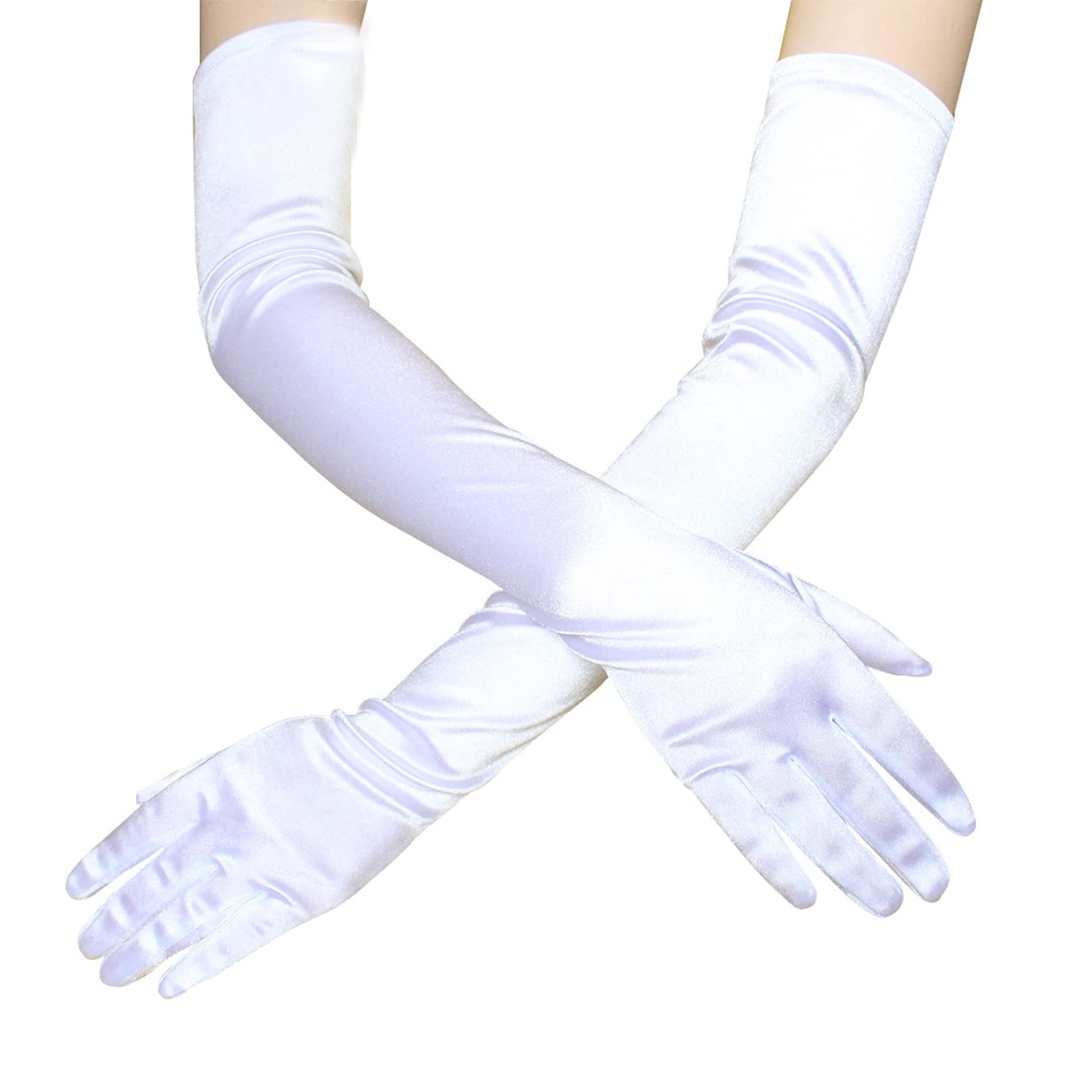 COSFAN Damen lange Handschuhe,Klassische Oper Satin Handschuh,Elastische Braut Handschuhe,1920er Jahre Stil Handschuhe für Frauen Festliche Party Hochzeit Halloween