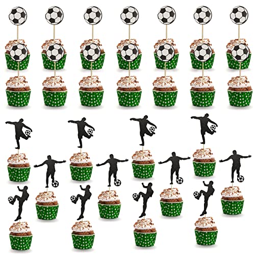 Honatrv 48 Stück Sport Party Dekorationen FußBall Party Tortendeko Fußball Motto Party fur Geburtstagskuchen Dekoration Babyparty Cover