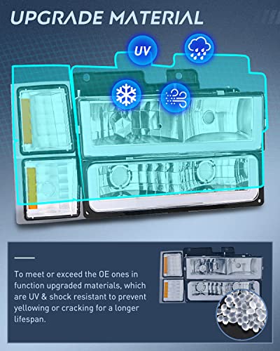 Nilight Headlights Assembly Led Drl For Chevy Silverado 1500 2500 3500 1990 1991 1992 1993 1994 1995 1996 1997 1998, Chevrolet Tahoe/C10/Ck/Suburban/Yukon 1990-1998,Chrome Housing #TOP5
