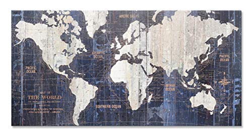 Homekor Old World Map Wall Art Home Decor Blue Canvas Print Large Picture 40x20 Vintage Look Antique Style Nautical Artwork Travel Theme Hanging Traveler Decoration Retro Gift For Office Bedroom