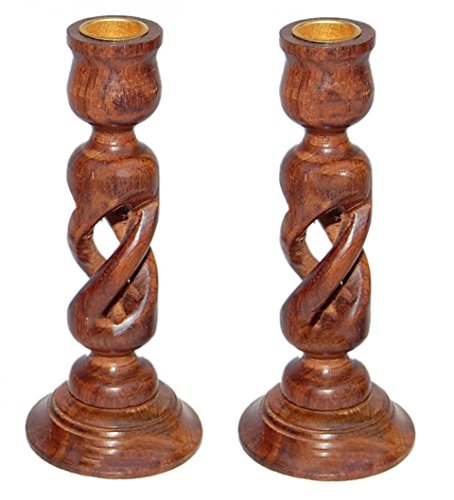 Stylla London Juego de 2 candelabros de madera hechos a mano vintage de Navidad de 7 pulgadas con soporte para velas (cuerda)